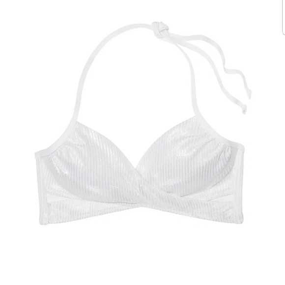 VS Pink Ribbed Lace-up Back Swim Top S - Picture 1 of 5